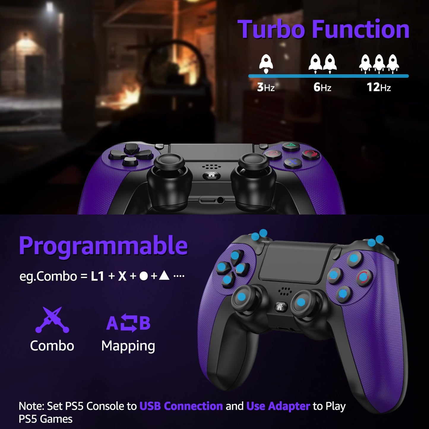 GMVOX Wireless Controller for PS-5, Gaming Controller Supports Turbo, Button Remapping, Programmable Features, Compatible with PS-5/PC/PS-4/Android/iOS Platforms (PS-5 Games Need Pair the 2.4G Adapter)