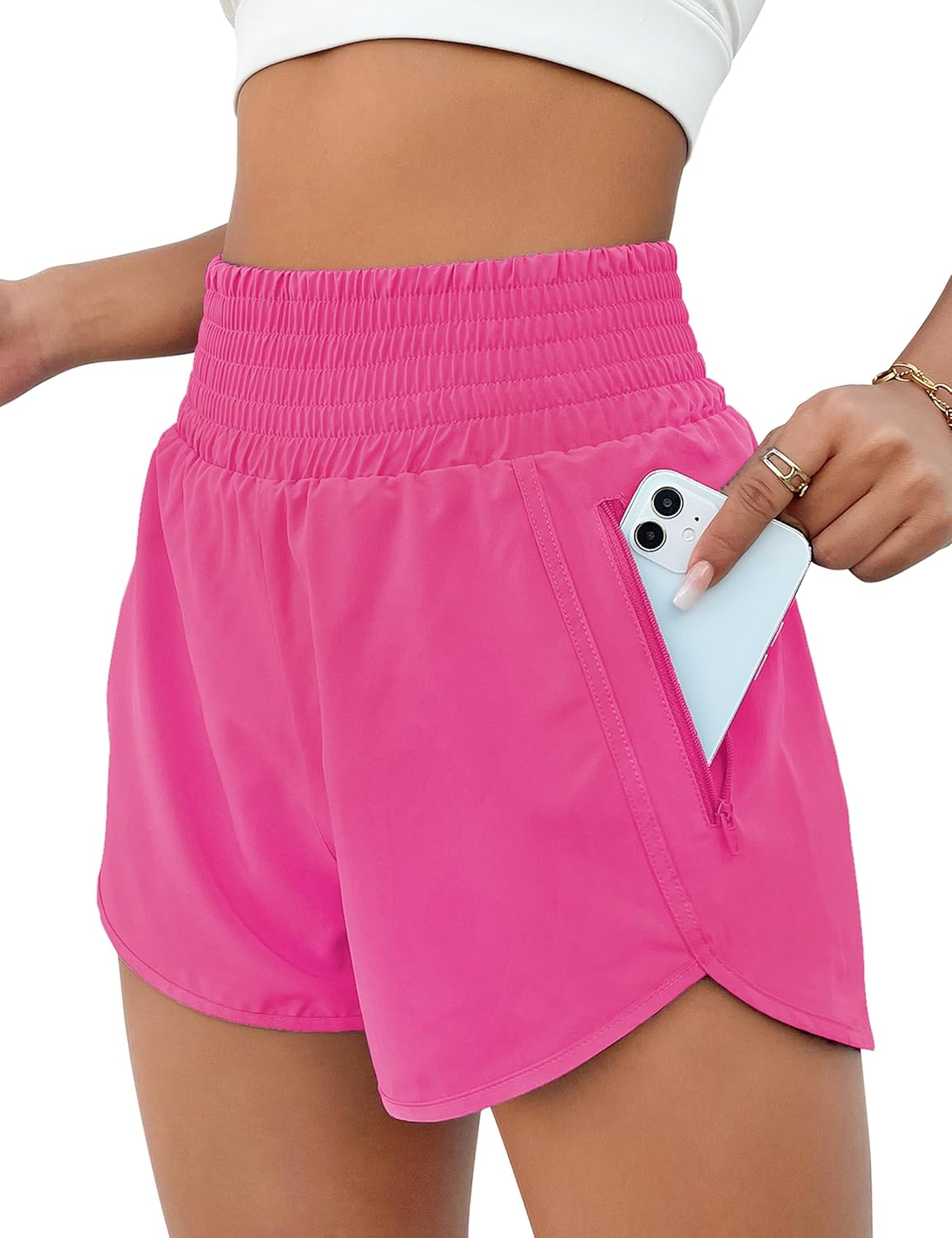 BMJL Women's Athletic Shorts High Waisted Running Shorts Pocket Sporty Short Gym Elastic Workout Shorts