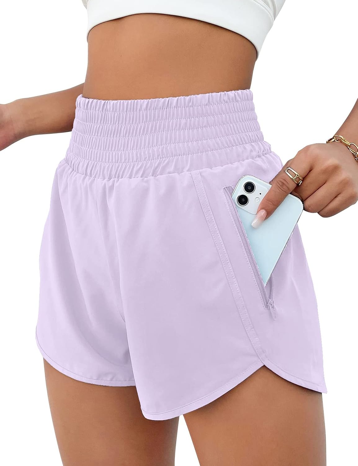 BMJL Women's Athletic Shorts High Waisted Running Shorts Pocket Sporty Short Gym Elastic Workout Shorts