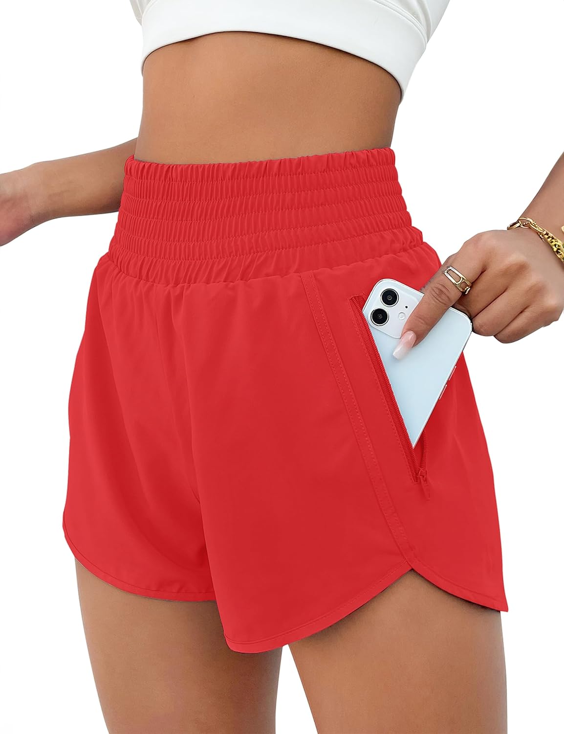 BMJL Women's Athletic Shorts High Waisted Running Shorts Pocket Sporty Short Gym Elastic Workout Shorts