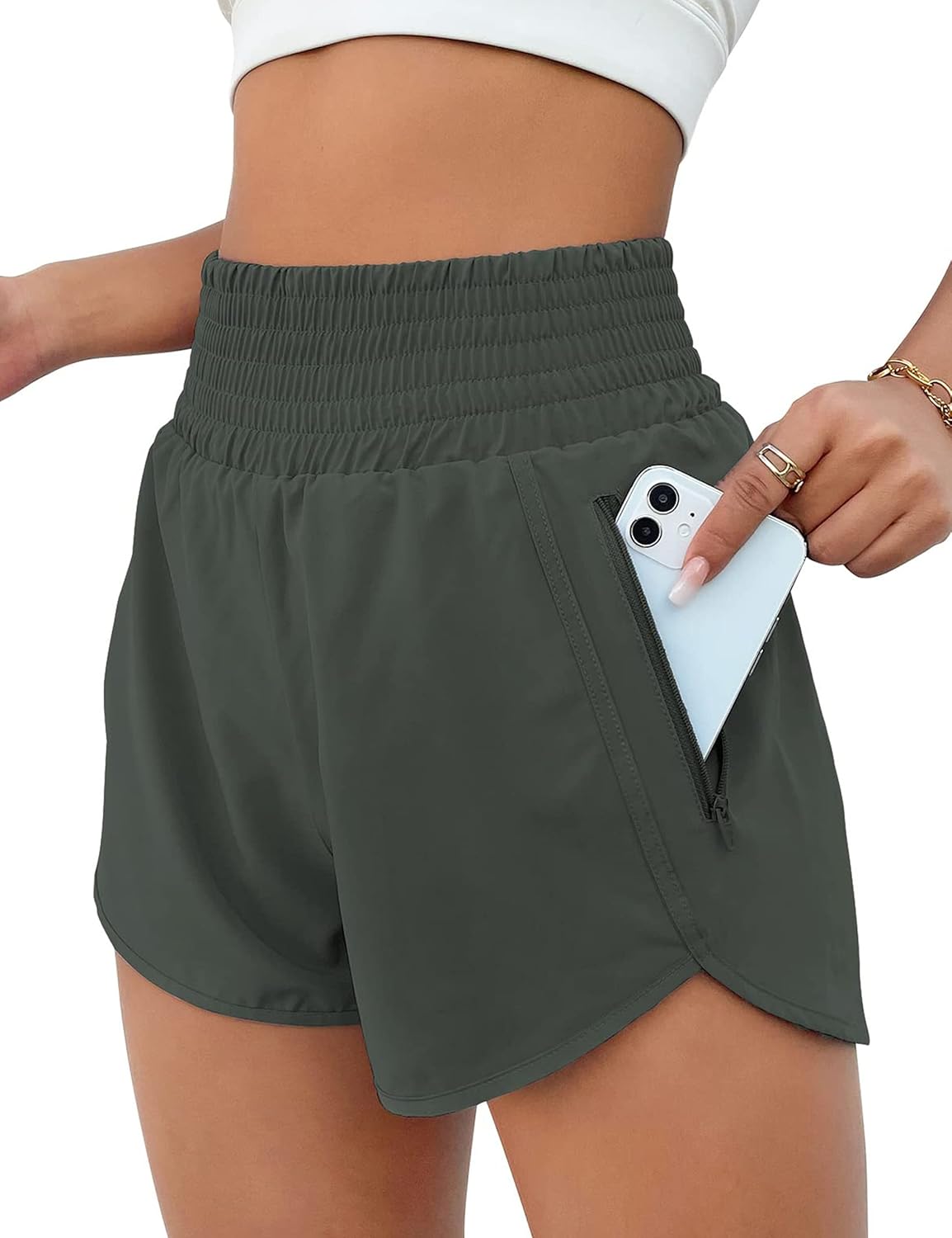BMJL Women's Athletic Shorts High Waisted Running Shorts Pocket Sporty Short Gym Elastic Workout Shorts