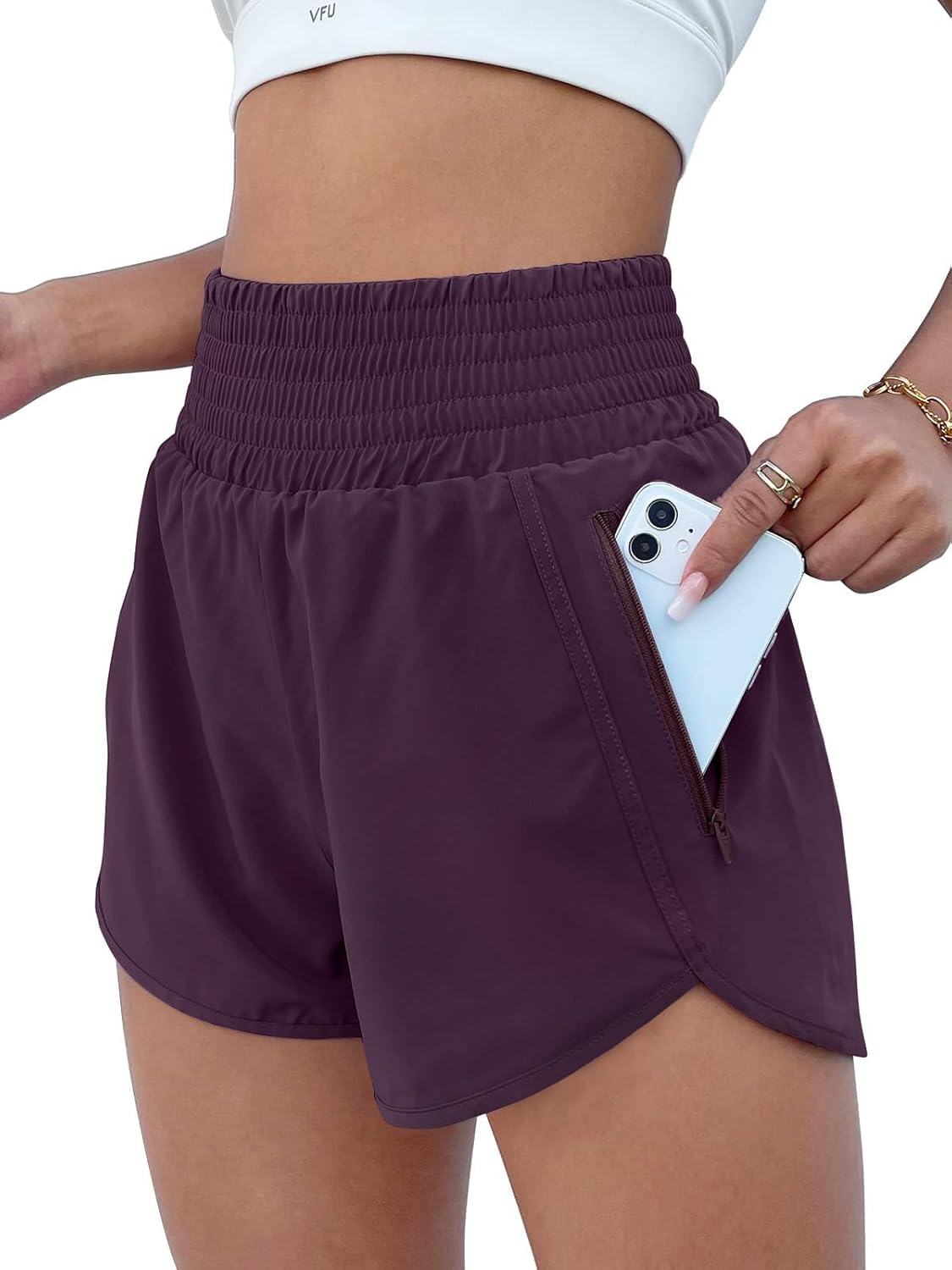 BMJL Women's Athletic Shorts High Waisted Running Shorts Pocket Sporty Short Gym Elastic Workout Shorts