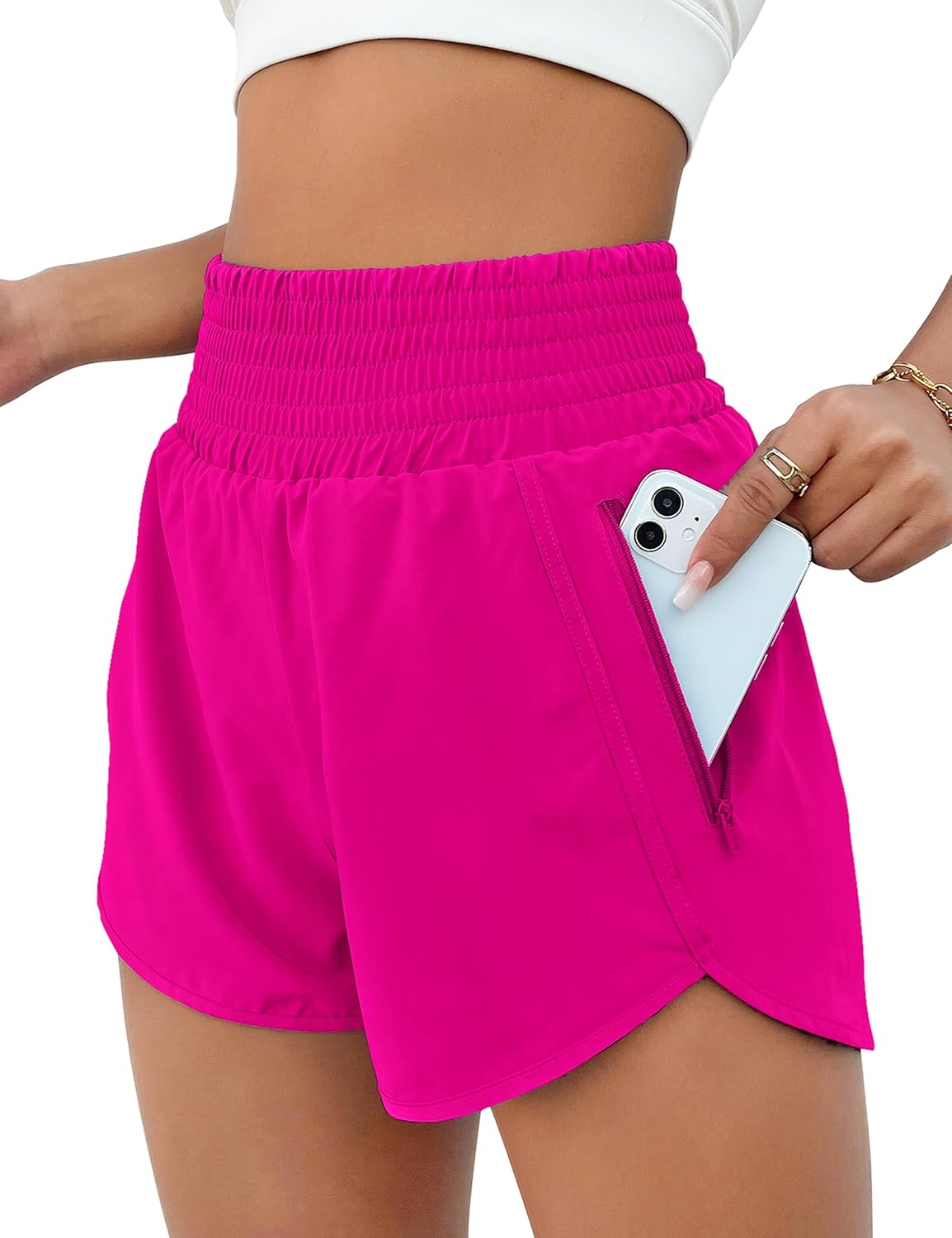 BMJL Women's Athletic Shorts High Waisted Running Shorts Pocket Sporty Short Gym Elastic Workout Shorts