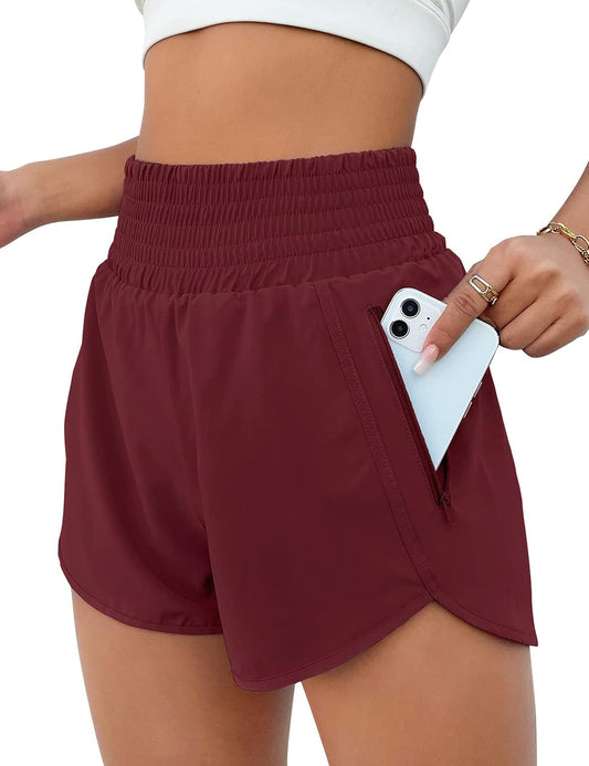 BMJL Women's Athletic Shorts High Waisted Running Shorts Pocket Sporty Short Gym Elastic Workout Shorts
