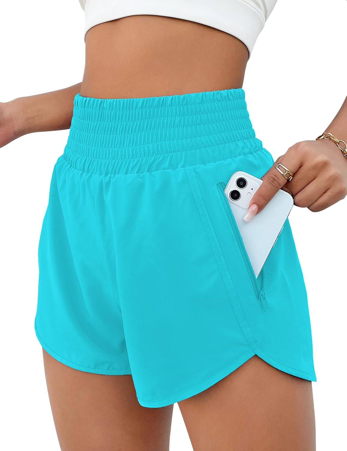 BMJL Women's Athletic Shorts High Waisted Running Shorts Pocket Sporty Short Gym Elastic Workout Shorts