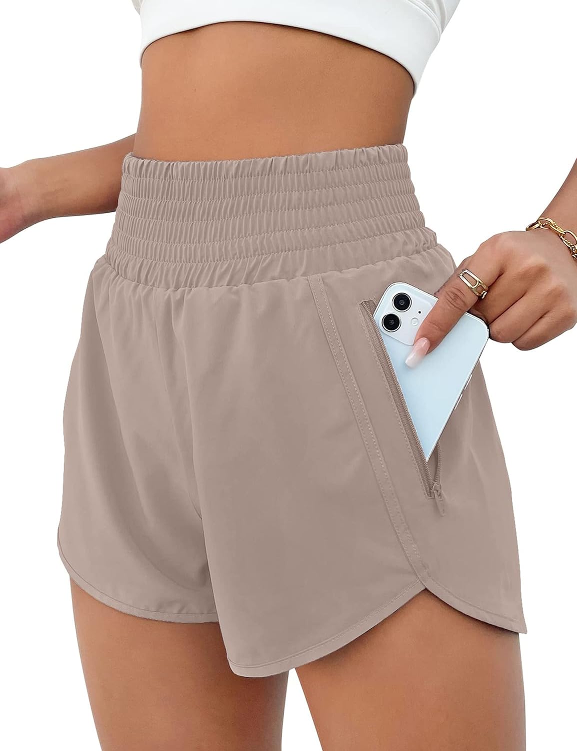 BMJL Women's Athletic Shorts High Waisted Running Shorts Pocket Sporty Short Gym Elastic Workout Shorts