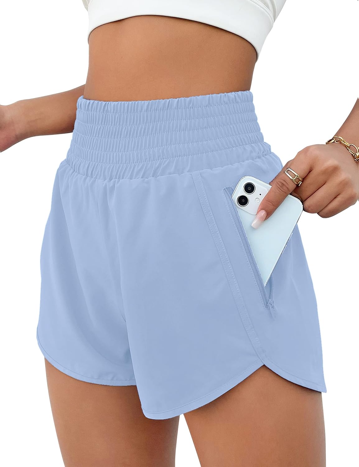 BMJL Women's Athletic Shorts High Waisted Running Shorts Pocket Sporty Short Gym Elastic Workout Shorts