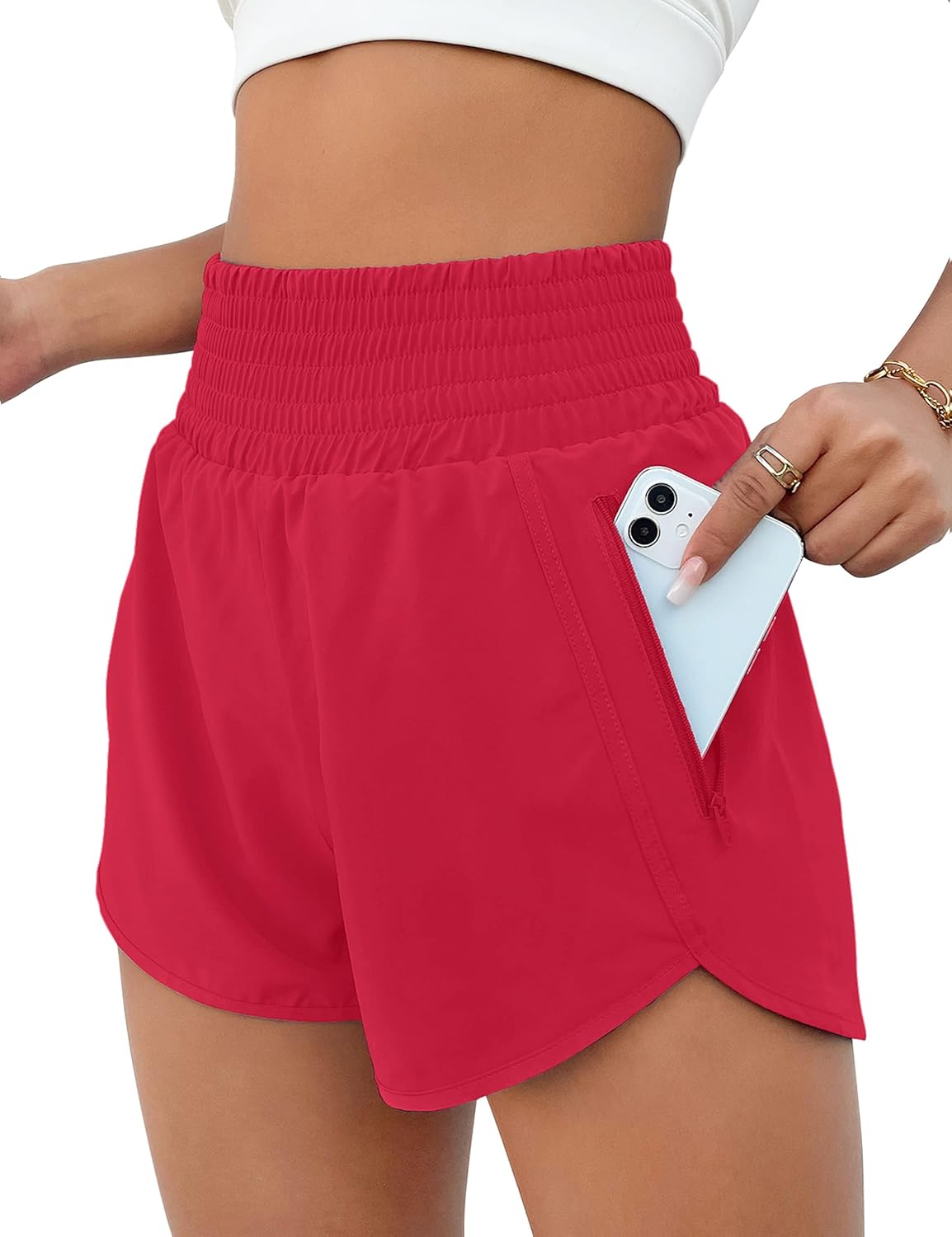 BMJL Women's Athletic Shorts High Waisted Running Shorts Pocket Sporty Short Gym Elastic Workout Shorts
