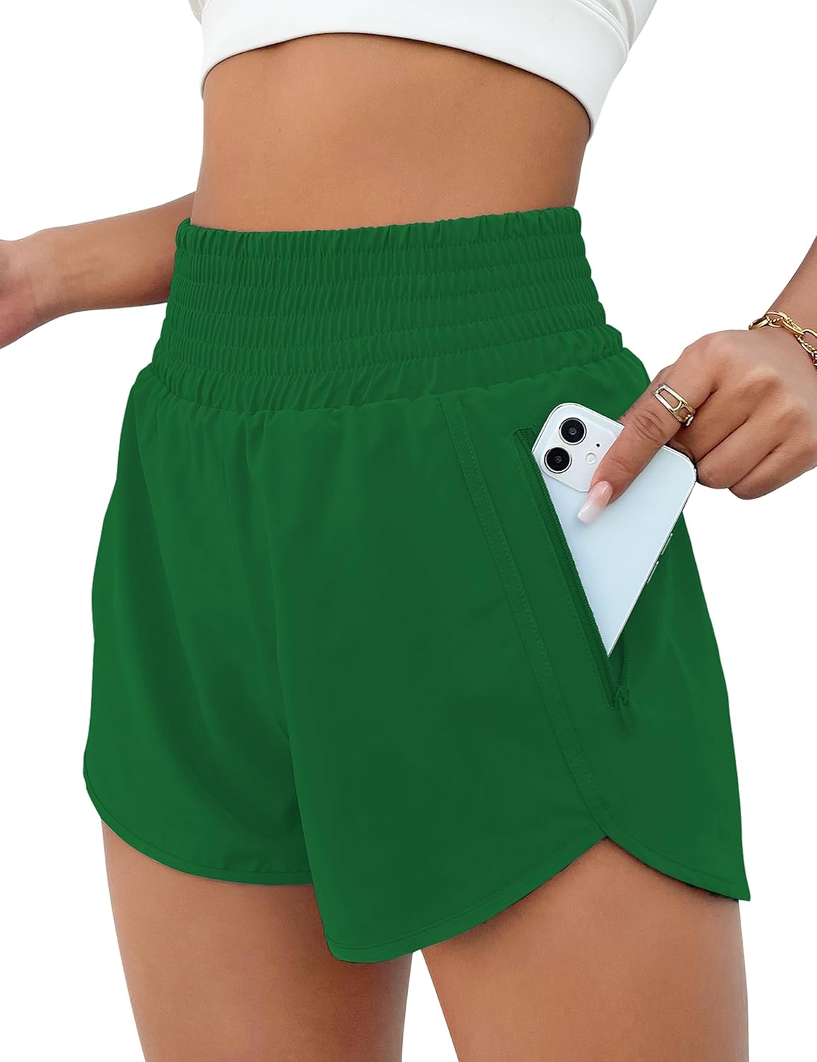 BMJL Women's Athletic Shorts High Waisted Running Shorts Pocket Sporty Short Gym Elastic Workout Shorts