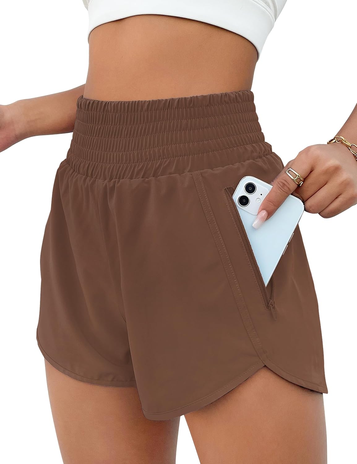 BMJL Women's Athletic Shorts High Waisted Running Shorts Pocket Sporty Short Gym Elastic Workout Shorts