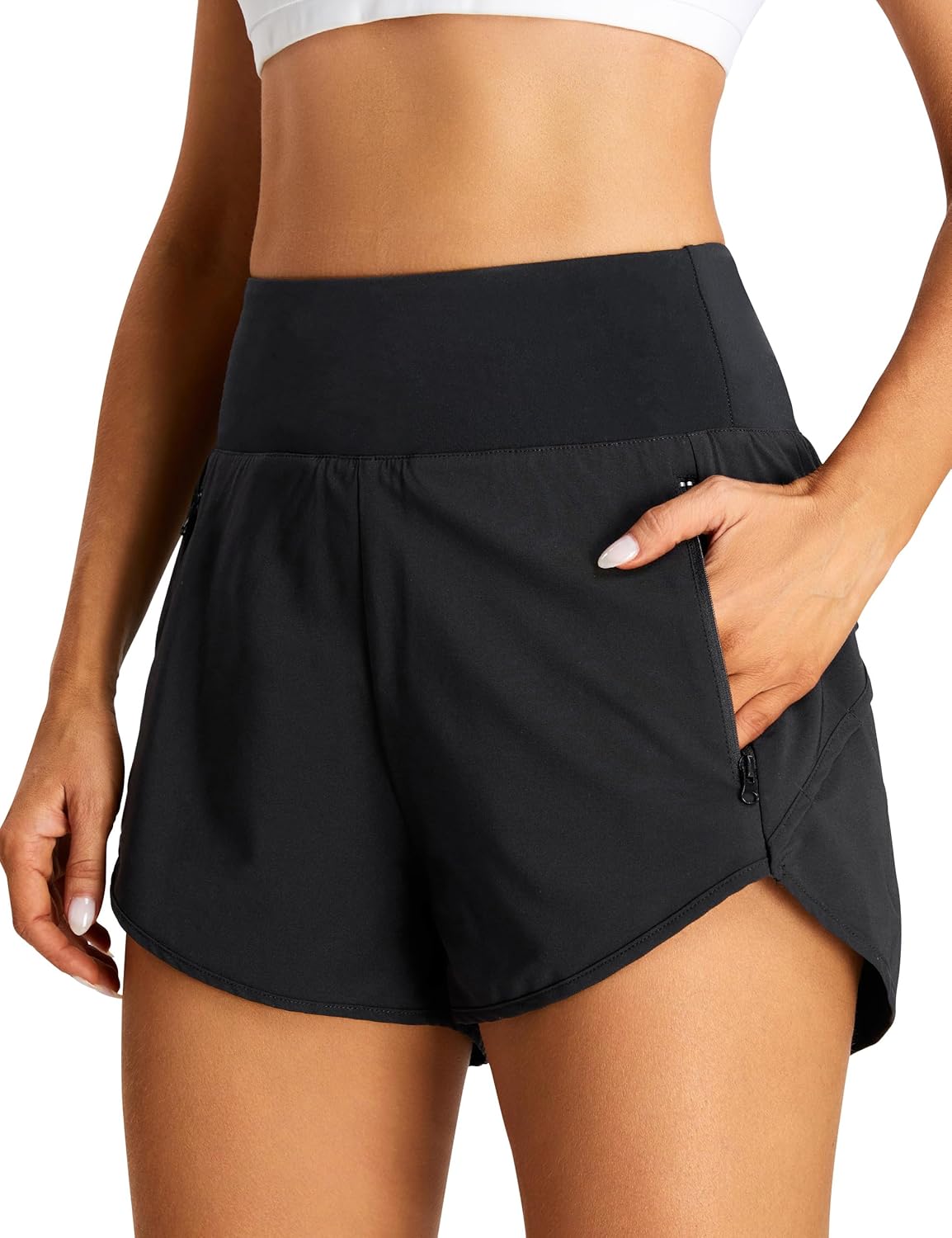 BMJL Women's Athletic Shorts High Waisted Running Shorts Pocket Sporty Short Gym Elastic Workout Shorts